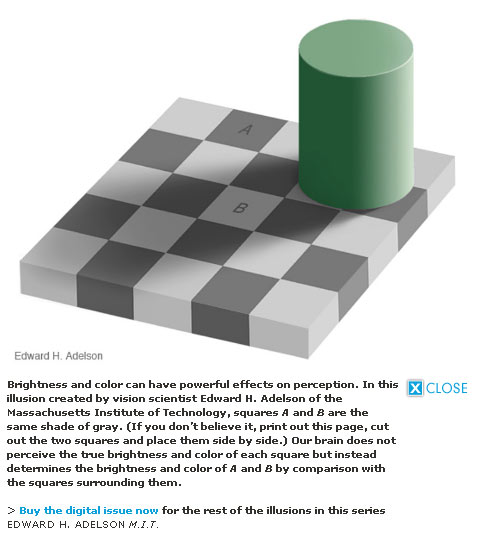 Visual Illusion - A & B are the same shade of gray